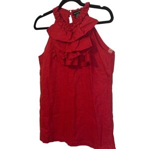 Marina Luna Red Linen Blend Ruffle Halter‎ Neck Sleeveless Top Size S
